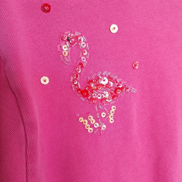 Quacker Factory Pullover Pink Sequins V Neck SzXL 3/4Sleeves 100% Cotton Quality - Picture 7 of 10